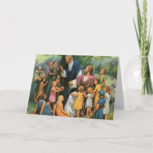 Tarjeta Jesucristo bendiciendo a los niños, religión vinta