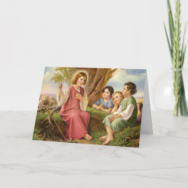 Tarjeta Jesucristo enseñando a los niños, religión antigua (Anverso)