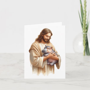 Tarjeta Jesús ama a Moo Deng Cerdo Saltarín Cute Ba 