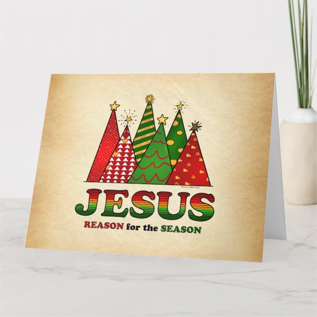 Tarjeta Jesús Árboles de Navidad (Anverso)