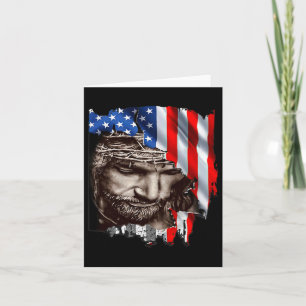 Tarjeta Jesús Bandera De Ee.Uu. 4 De Julio Día De La Indep