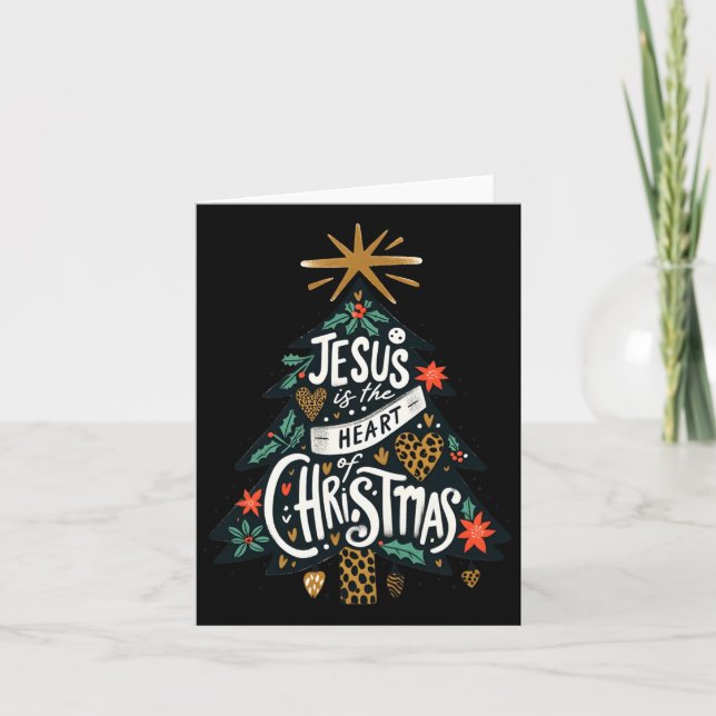 Tarjeta Jesus Christian Christmas Tree Men Women Kids Xmas (Anverso)