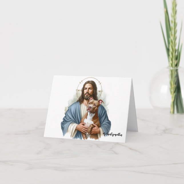Tarjeta Jesús con Pit Bull Dog Loss Solidaridad (Anverso)