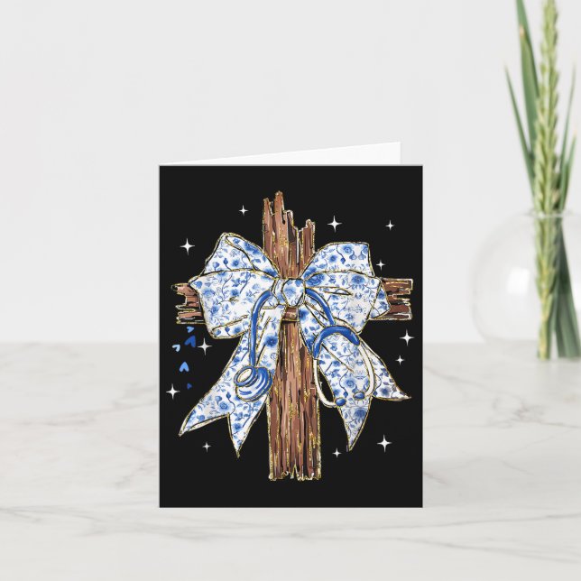 Tarjeta Jesús Cross Blue Coquette Bow Nurse Stethoscope Ch (Anverso)