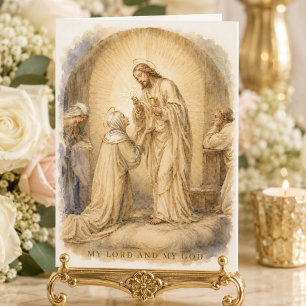 Tarjeta Jesús da la Sagrada Eucaristía a la Madre María
