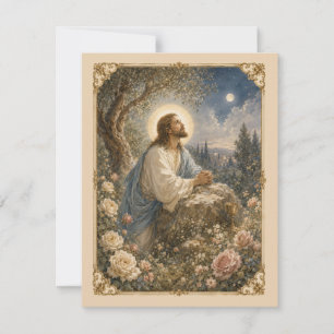 Tarjeta Jesús en Getsemaní Católico Religioso Vintage