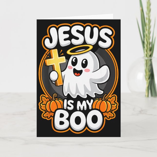 Tarjeta Jesús es mi Boo Fe Cristiana Fall-o-ween Lindo G (Anverso)