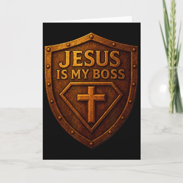 Tarjeta Jesús es mi jefe Escudo cristiano Superhéroe _1  (Anverso)