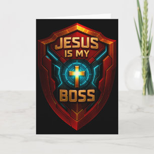 Tarjeta Jesús Es Mi Jefe Escudo Cristiano Superhéroe _2