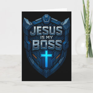 Tarjeta Jesús es mi jefe Escudo cristiano Superhéroe _3