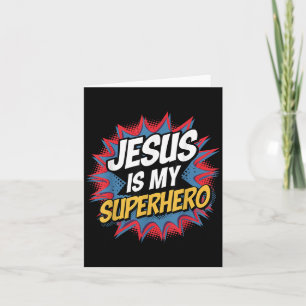 Tarjeta Jesús es mi superhéroe niño cristiano hijo de Dios