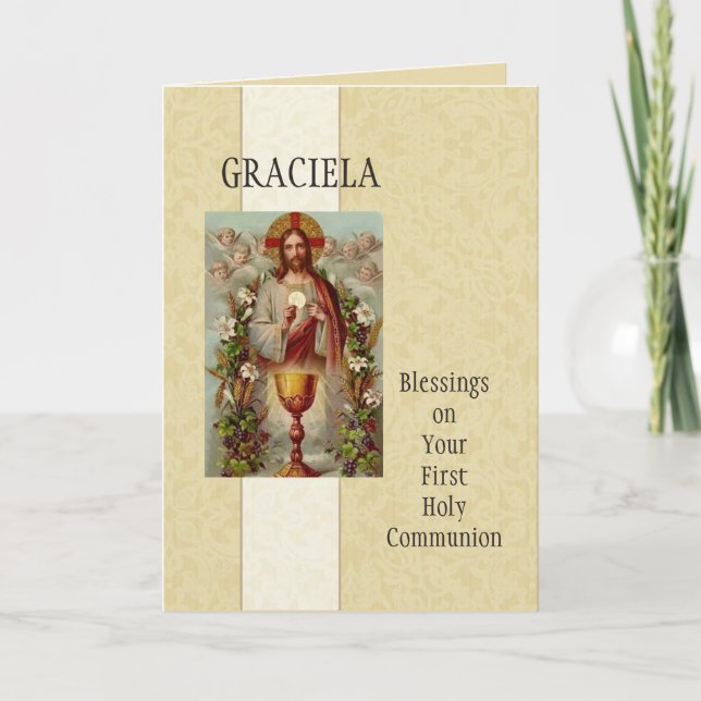 Tarjeta Jesus Eucharist Angels First Holy Communition Card (Anverso)
