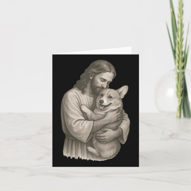 Tarjeta Jesus Holding Corgi (Anverso)