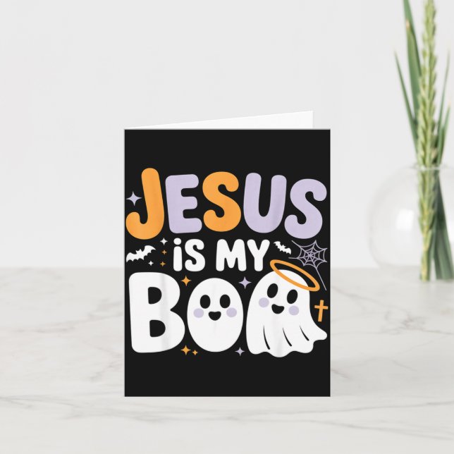 Tarjeta Jesus Is My Boo Cute Christian Halloween Ghost Fun (Anverso)