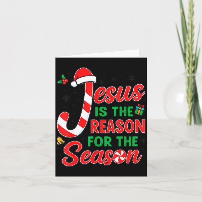 Tarjeta Jesus Is Reason For Season Christian Christmas Pjs (Anverso)