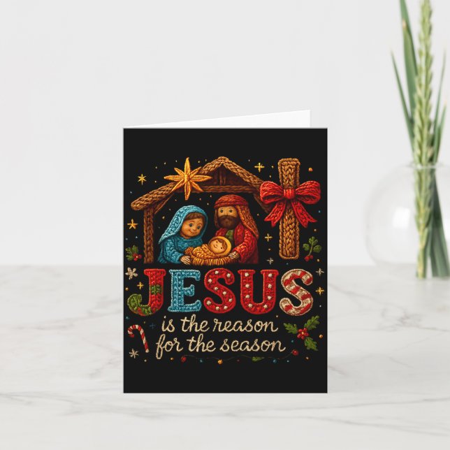 Tarjeta Jesus Is The Reason For Season Yarn Crochet Art De (Anverso)