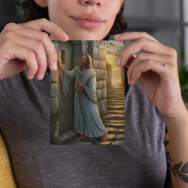 Tarjeta Jesús llamó a una puerta rústica (Subido por el creador)