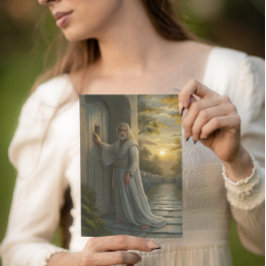 Tarjeta Jesús llamó a una puerta rústica