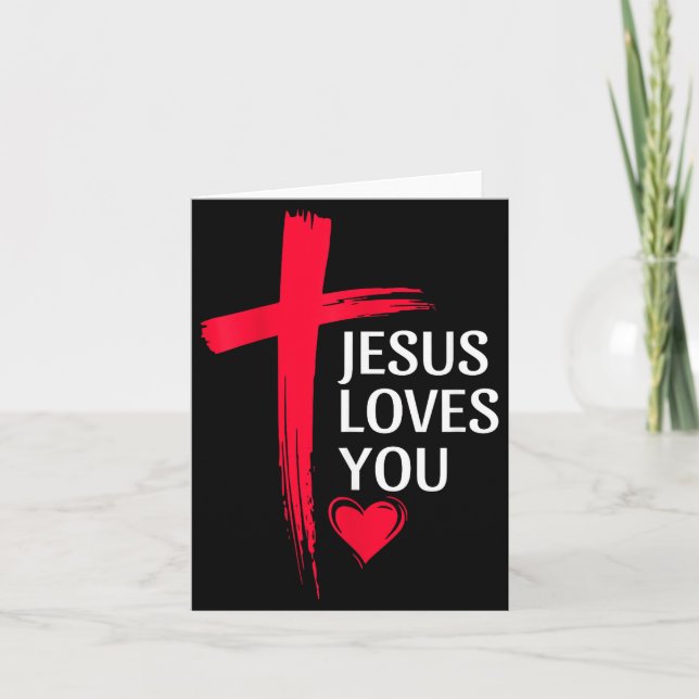 Tarjeta Jesus Loves You Christian Love Cross Heart Design  (Anverso)