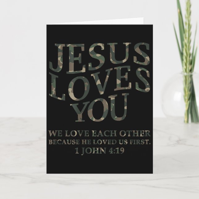 Tarjeta Jesus Loves You Me Camo Christian Youth Men God So (Anverso)