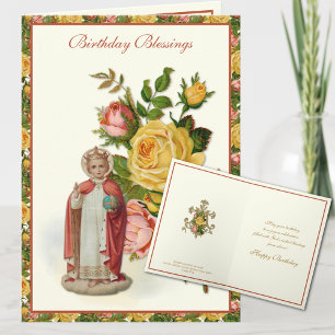 Tarjeta Jesús Niño Religioso Praga Rosas Rojas Amarillas