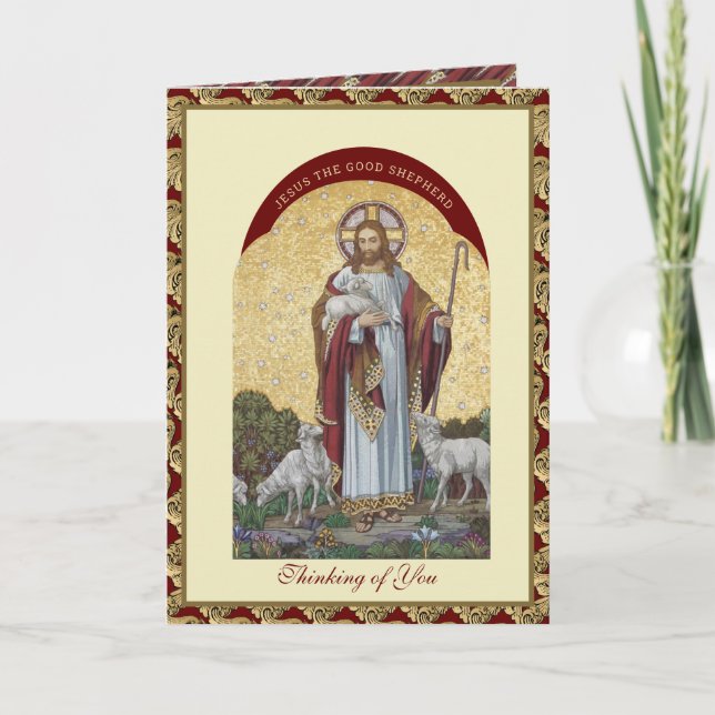 Tarjeta Jesús Religioso Buen Pastor Alentar la Escritura (Anverso)