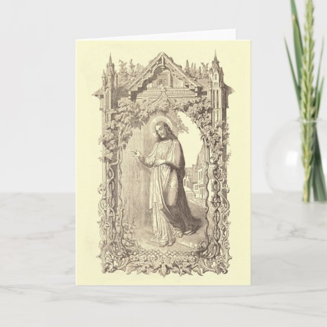 Tarjeta Jesús religioso llama a la puerta (Anverso)