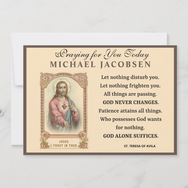 Tarjeta Jesús Religioso Santa Teresa de la Oración Ávila (Anverso)