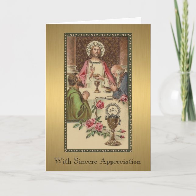 Tarjeta Jesús Sacerdote en la última cena católica (Anverso)