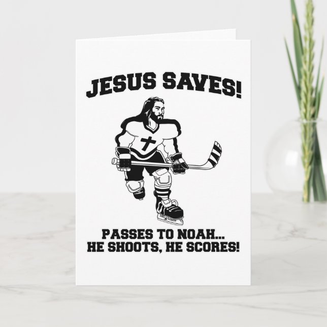 Tarjeta Jesús salva camiseta divertida de hockey (Anverso)