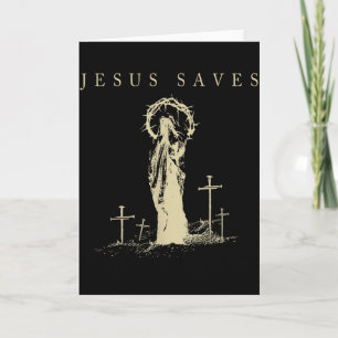 Tarjeta Jesús salva la fe cristiana Cruz Religioso vintage