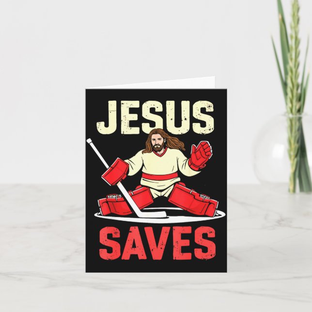 Tarjeta Jesus Saves Ice Hockey Goalie Player Christian Fun (Anverso)