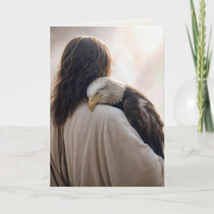 Tarjeta Jesús sosteniendo un águila calva enferma