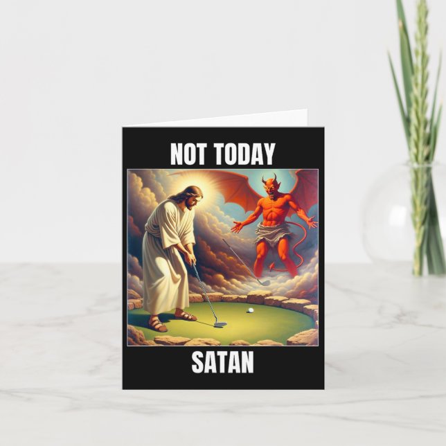 Tarjeta Jesús Vs Satan Jugando Golf - No Satanás Hoy (Anverso)