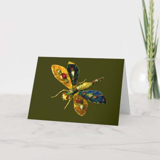 TARJETA JEWEL ANTIGUO DE DRAGONFLY ORO CON GEMSTONES (Anverso)