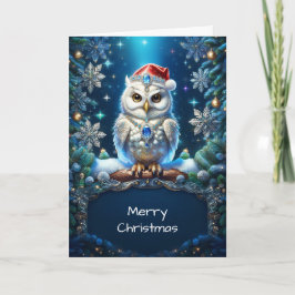 Tarjeta Jeweled Owl with Santa Hat Holiday
