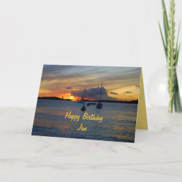 Tarjeta Jim Happy Birday Sailboat al atardecer