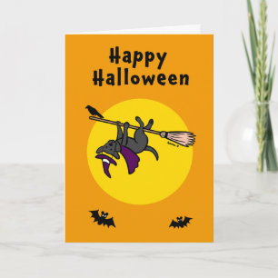 Tarjeta Jinete de Escoba Labrador Negro de Halloween