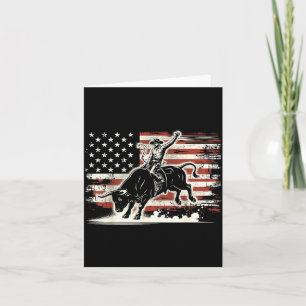 Tarjeta Jinete de Rodeo Toro Patriótico Vaquero Bandera de