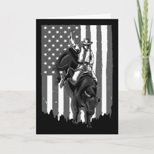 Tarjeta Jinete de toros con bandera americana 4 de julio p
