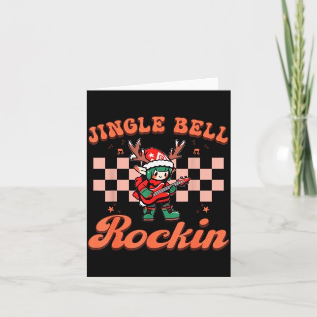 Tarjeta Jingle Bell Rocking Christmas Elf Rock N Roll Guit (Anverso)