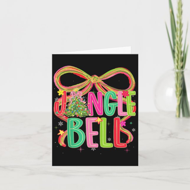 Tarjeta Jingle Bells Coquette Bow Merry Christmas Tree Gir (Anverso)
