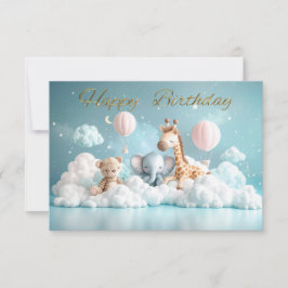 Tarjeta Jirafa bebé con todos sus amigos Feliz Cumpleaños