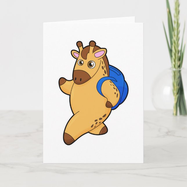 Tarjeta Jirafa como estudiante con mochila (Anverso)