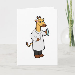 Tarjeta Jirafa como médico con tubo de ensayo