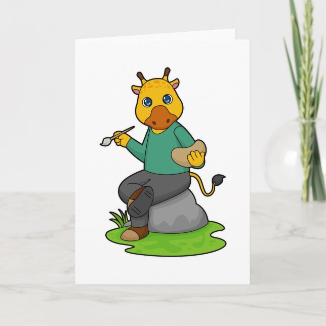 Tarjeta Jirafa como pintor con pincel (Anverso)