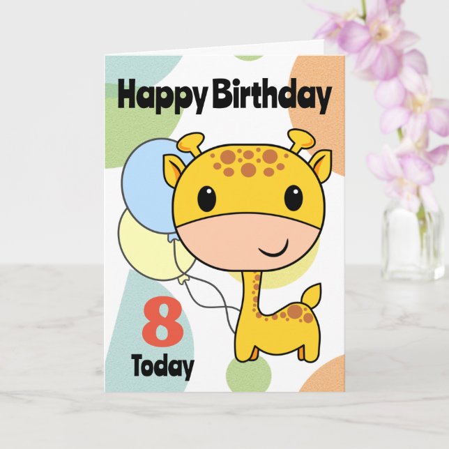 Tarjeta Jirafa de cumpleaños con edad cambiable (Orquídea)