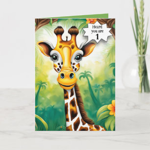 Tarjeta Jirafa de dibujos animados para el primer cumpleañ