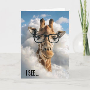 Tarjeta Jirafa de humor de cumpleaños en nubes