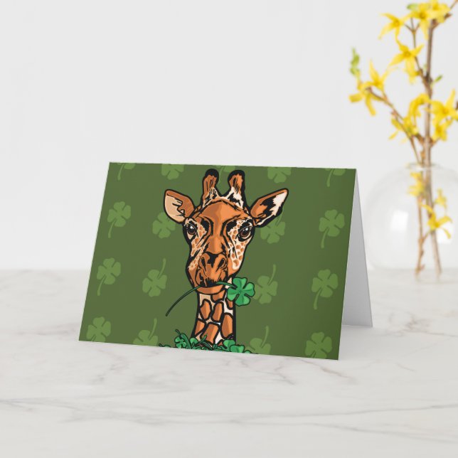 Tarjeta Jirafa del Día de San Patricio (flor amarilla)